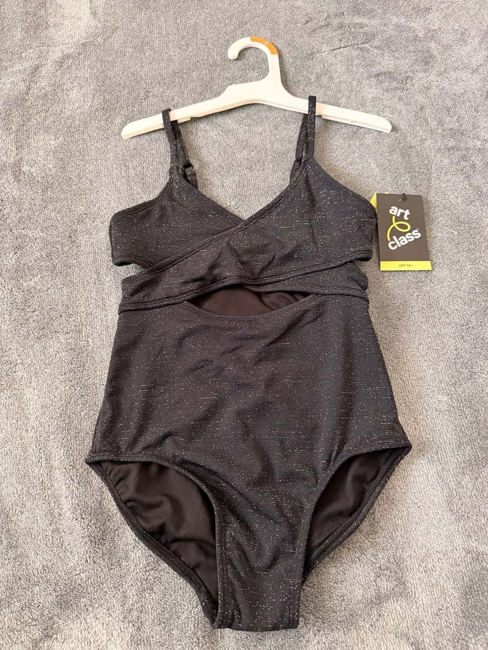 Art Class Girls Black Metallic Sparkle Cutout One-Piece Swimsuit Size S (6/7)
